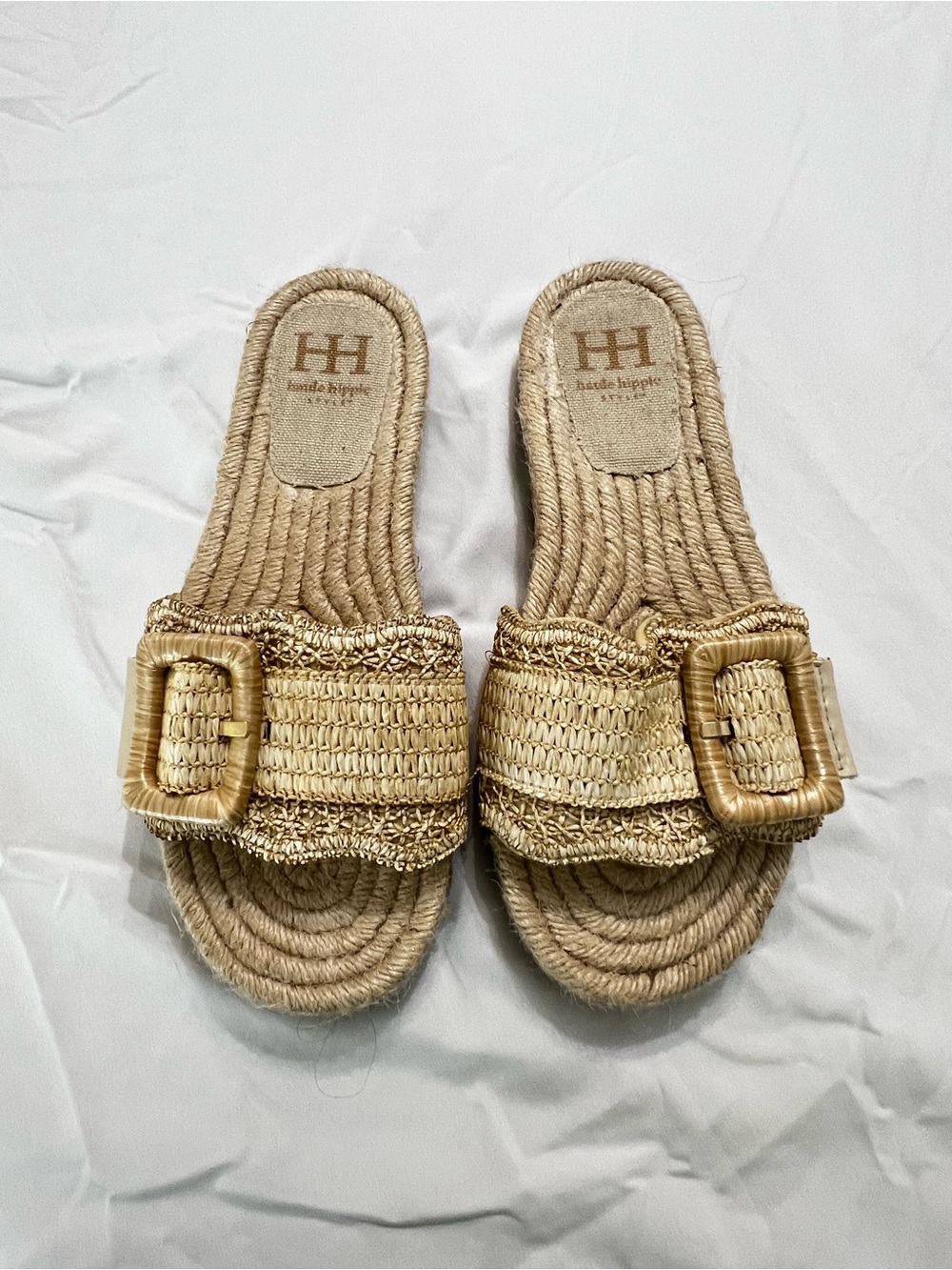 Haute Hippie Raffia Buckle Slide Sandals Espadrille 39/8.5-9